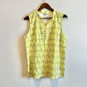 Christopher & Banks Green Linen Sleeveless Blouse L Floral Geometric Popover Top